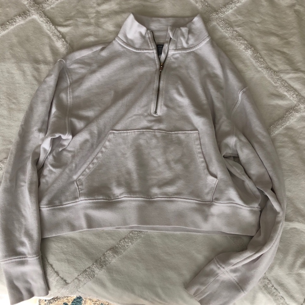 Aerie Cropped White Quarter Zip Pullover